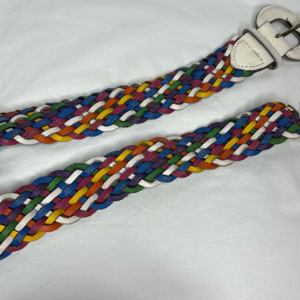 Vintage Capezio 80s 90s rainbow leather woven belt size Medium - Picture 2 of 9